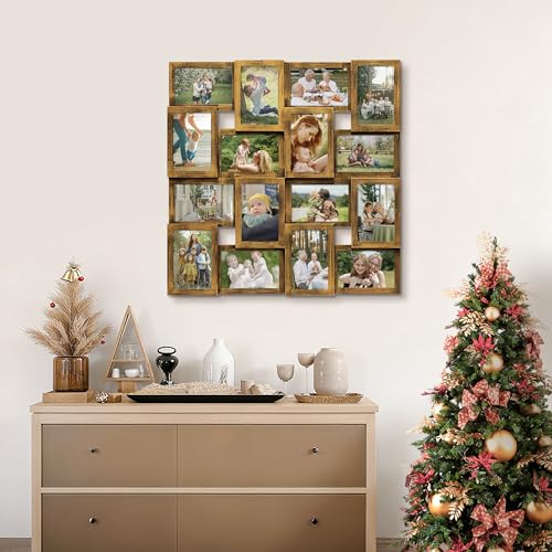 J.M.Deco Collage Picture Frames for Wall 16 Opening, Large Photo Frame Collage Wall Hanging for 4x6 Photo, Reunion Friends Family Memory, Christmas Gift - Retro Gold - Image 2