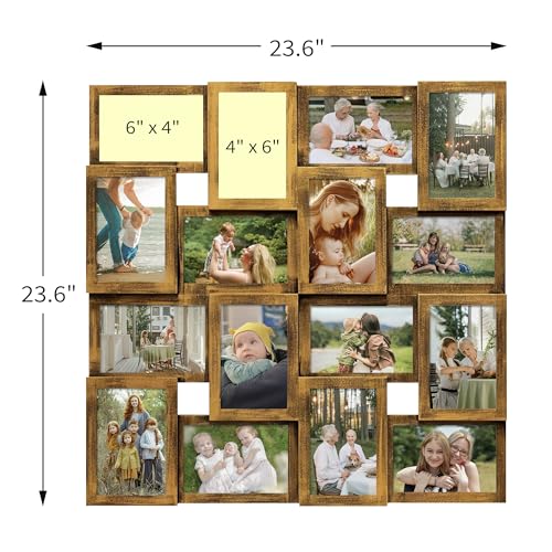 J.M.Deco Collage Picture Frames for Wall 16 Opening, Large Photo Frame Collage Wall Hanging for 4x6 Photo, Reunion Friends Family Memory, Christmas Gift - Retro Gold - Image 3