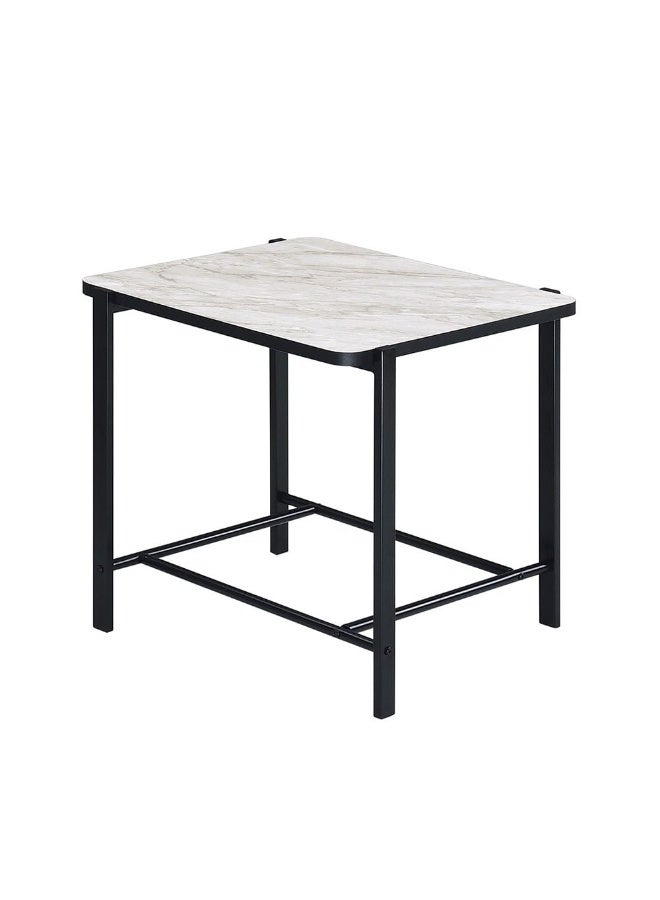 DANUBE HOME Reuben End Table - Stylish White Marble & Black Finish | Modern Living Room Furniture | Durable Engineered Wood & Metal | Size: L46xW46xH48cm | Ideal End Table for Home - Image 2