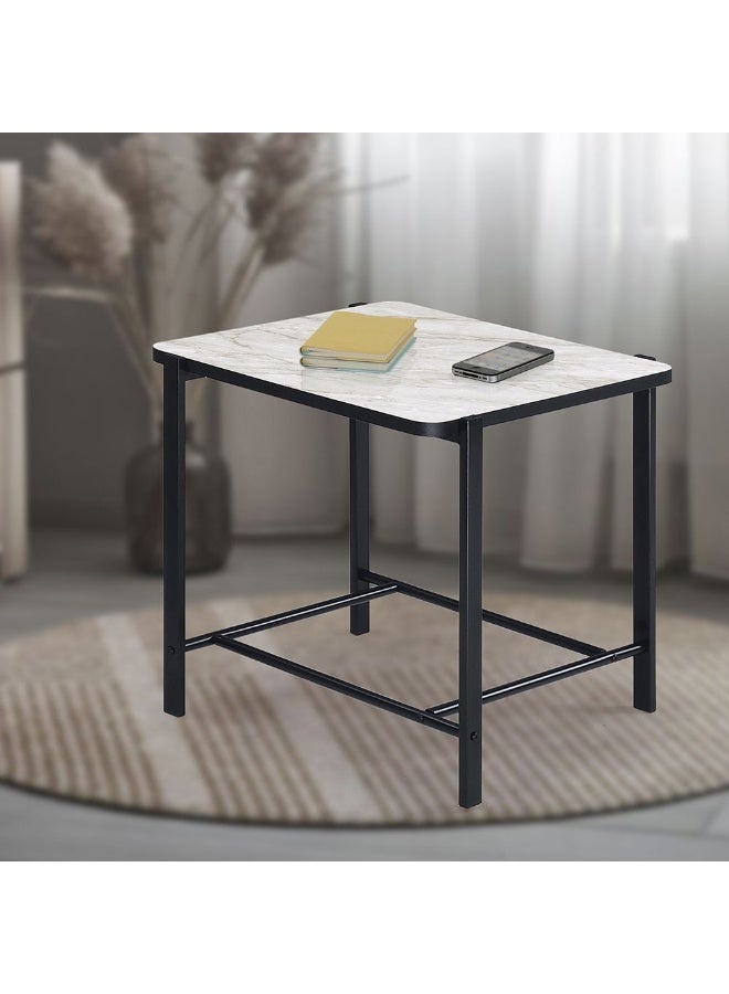 DANUBE HOME Reuben End Table - Stylish White Marble & Black Finish | Modern Living Room Furniture | Durable Engineered Wood & Metal | Size: L46xW46xH48cm | Ideal End Table for Home - Image 1