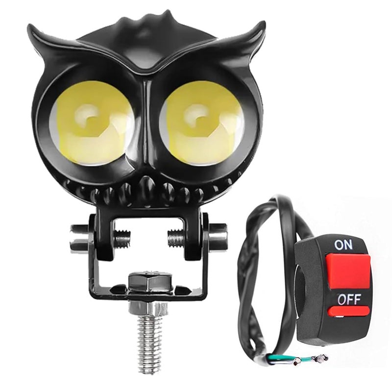 Pivalo PV4LED1 20W Owl Shape 12-85V Metal Body Fog Light Super Bright Spot Flood Beam Driving Lamp with Handlebar Switch for Motorcycle Cars Bikes & SUV (White Light, Pack of 1) - Image 1