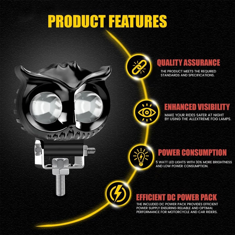 Pivalo PV4LED1 20W Owl Shape 12-85V Metal Body Fog Light Super Bright Spot Flood Beam Driving Lamp with Handlebar Switch for Motorcycle Cars Bikes & SUV (White Light, Pack of 1) - Image 2