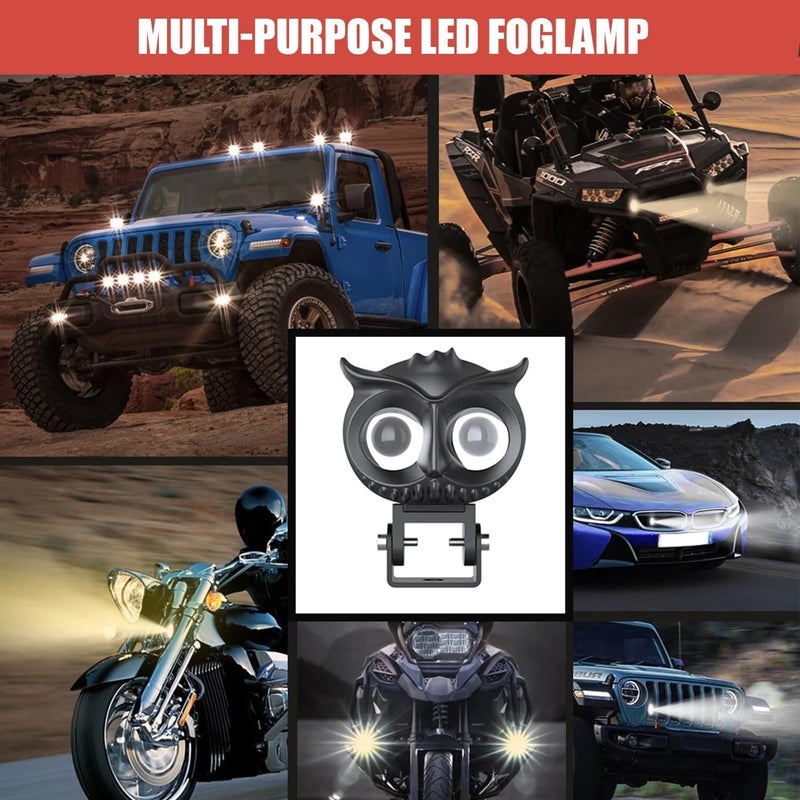 Pivalo PV4LED1 20W Owl Shape 12-85V Metal Body Fog Light Super Bright Spot Flood Beam Driving Lamp with Handlebar Switch for Motorcycle Cars Bikes & SUV (White Light, Pack of 1) - Image 5