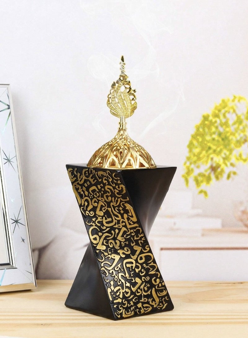 Eid decoration, Eid incense burner, with a luxurious and elegant design in black and gold, designed with luxurious Arabic letters to add a special touch to your home - Image 1