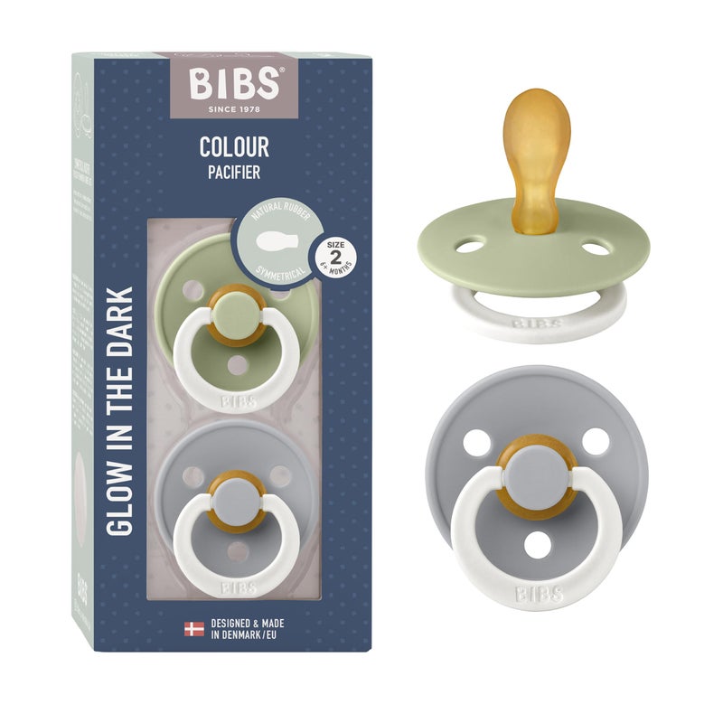 BIBS Pacifiers 6-18 Months | 2-Pack Soothers | BPA-Free Symmetrical Nipple | Made in Denmark | Sage Glow/Cloud Glow Colour Pacifier - Image 1