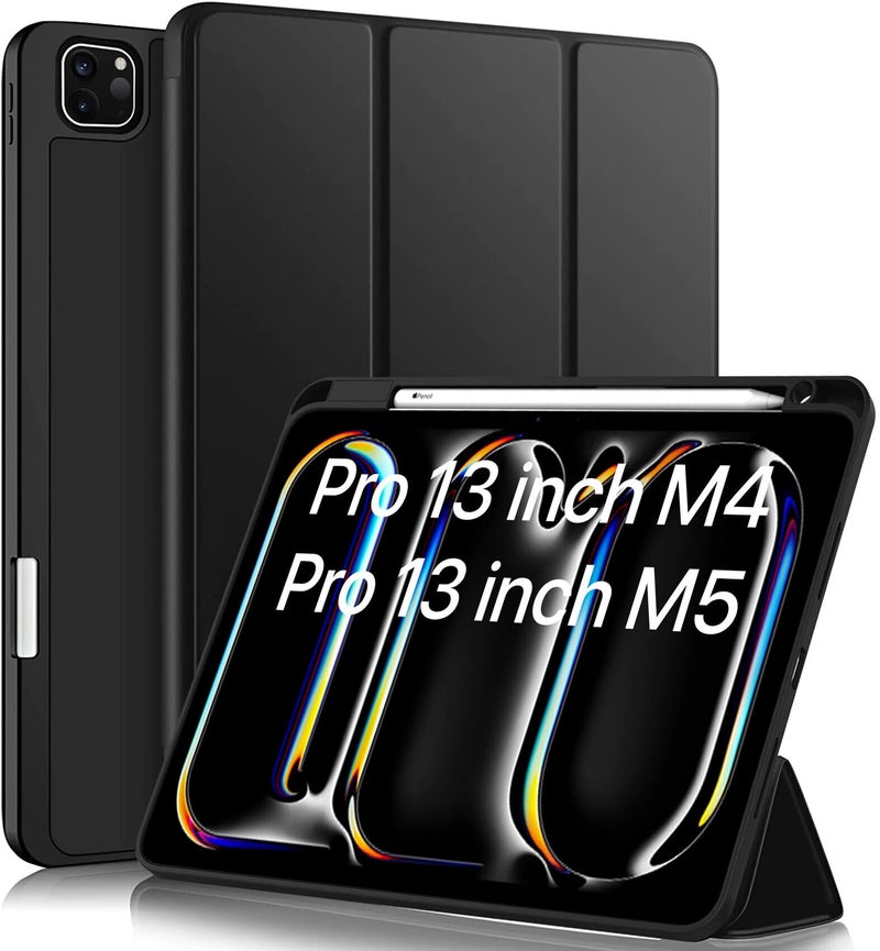 Robustrion Cover for iPad Pro 13 inch Cover Case (M5 / M4) with Pencil Holder, Case Cover for iPad Pro 13 inch [Auto Sleep Wake Support] - Black - Image 1