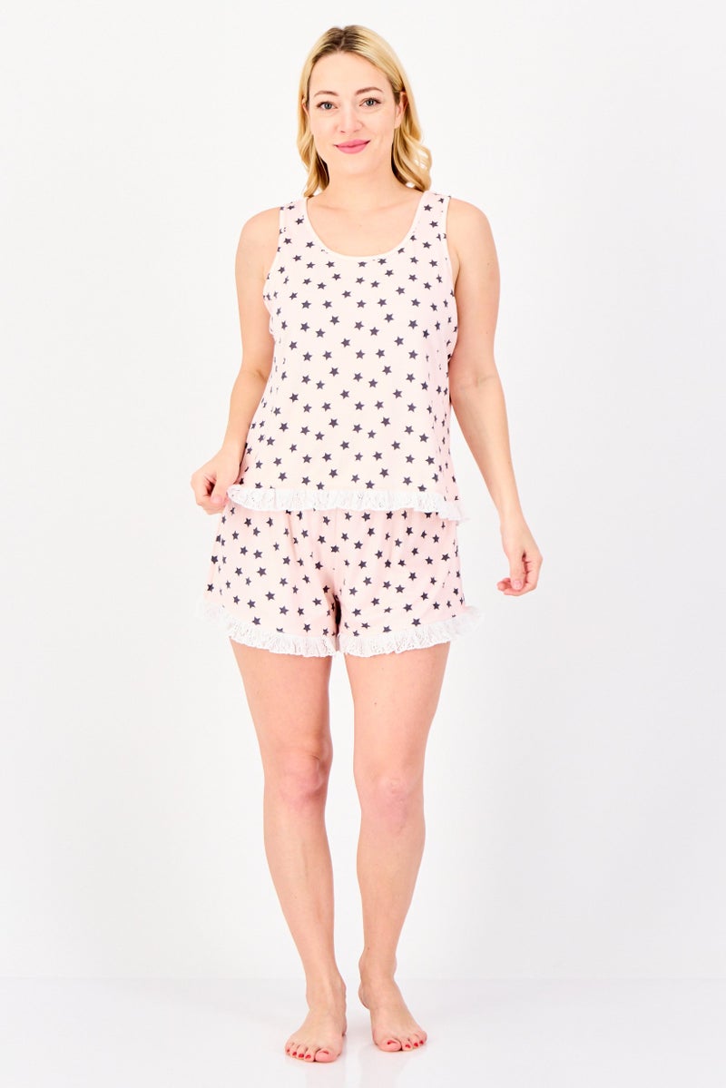 PJ Couture Women 2 Pieces Allover Print Sleeveless Top And Shorts Sleepwear Set, Multicolor - Image 3