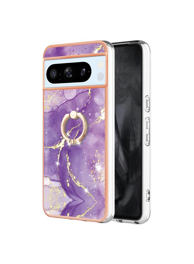Green Tiger Case For Google Pixel 8 Pro Electroplating Marble IMD TPU Phone Case with Ring Holder - Image 1
