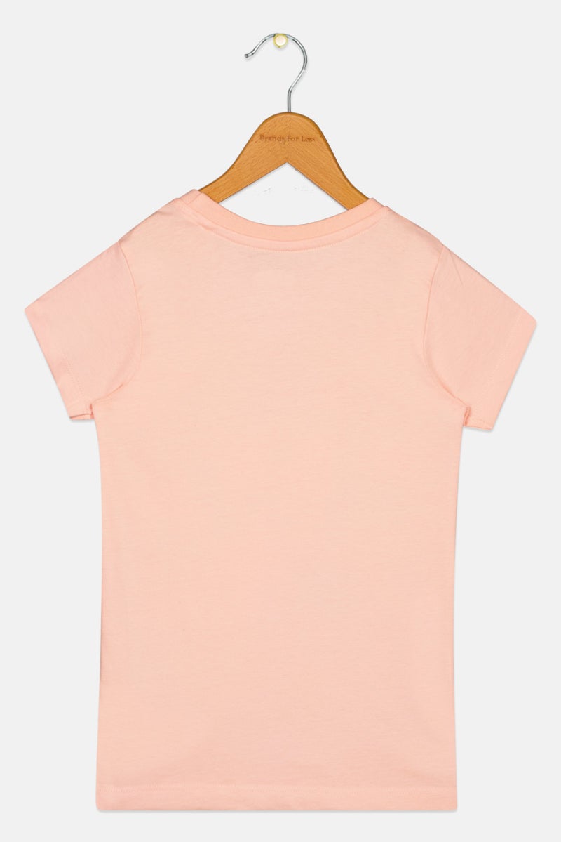 Disney Kids Girl Crew Neck Short Sleeve Mickey Minnie Print T-Shirt, Peach - Image 3