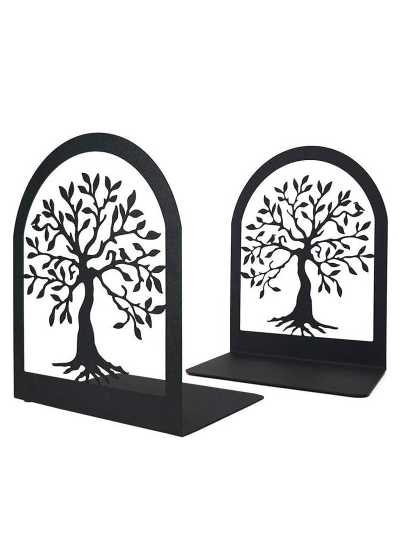 Captaintech Bookends, Tree of Life Decorative Book Ends, Heavy Duty Metal Bookends, Black Book Support for Shelves, Anti Scratch & Non-Skid School Library Book Organizer for Home Office Desk (1 Pair) - Image 1