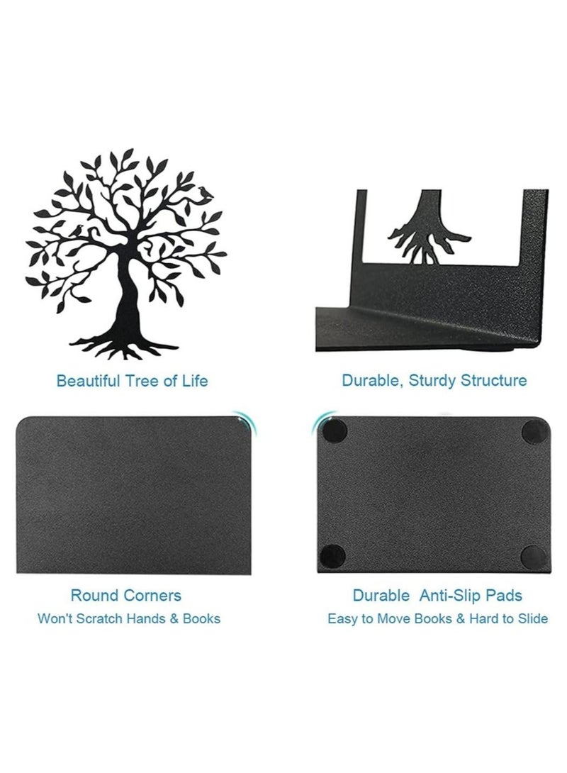 Captaintech Bookends, Tree of Life Decorative Book Ends, Heavy Duty Metal Bookends, Black Book Support for Shelves, Anti Scratch & Non-Skid School Library Book Organizer for Home Office Desk (1 Pair) - Image 2
