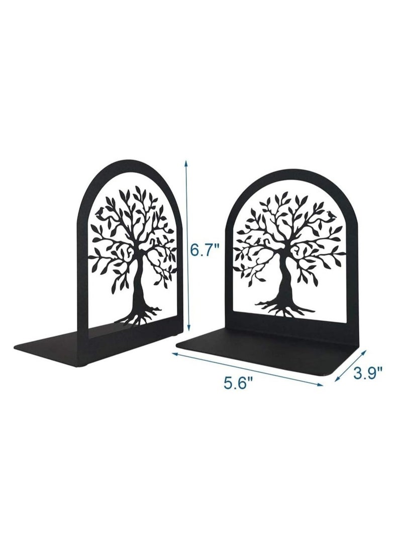 Captaintech Bookends, Tree of Life Decorative Book Ends, Heavy Duty Metal Bookends, Black Book Support for Shelves, Anti Scratch & Non-Skid School Library Book Organizer for Home Office Desk (1 Pair) - Image 3