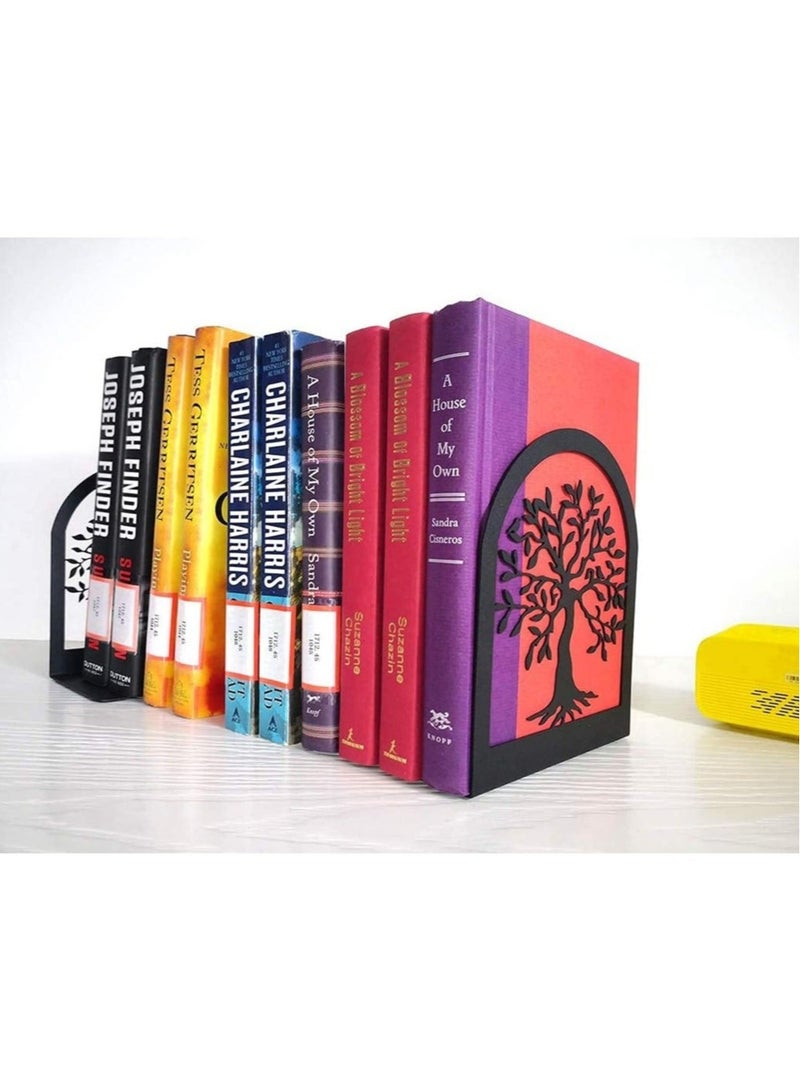 Captaintech Bookends, Tree of Life Decorative Book Ends, Heavy Duty Metal Bookends, Black Book Support for Shelves, Anti Scratch & Non-Skid School Library Book Organizer for Home Office Desk (1 Pair) - Image 4