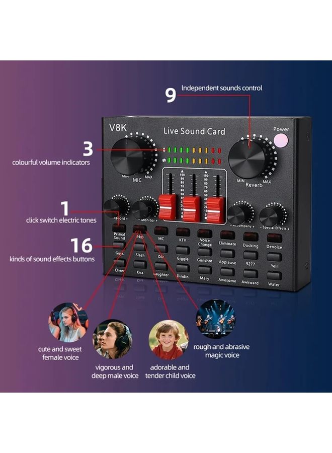 Black Audio Interface Condenser Microphone Set With USB Charging For Streaming - Image 5