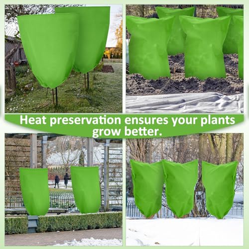 Wesnoy 12 Packs Winter Plant Covers Freeze Protection Drawstring Tree Cover 23.62 x 31.5 in Large Reusable Frost Protection for Plants Fruit Tree Shrub, Outdoor Prevention Bag (Light Green) - Image 5