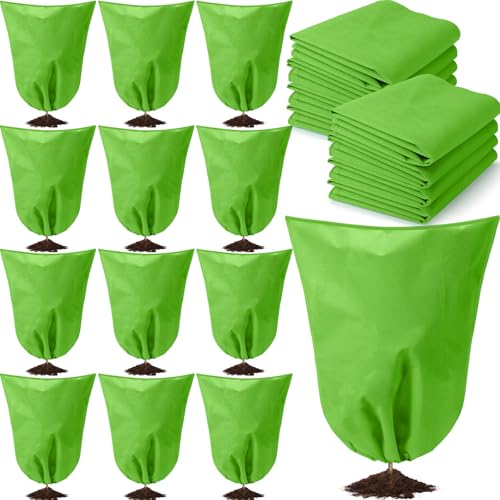 Wesnoy 12 Packs Winter Plant Covers Freeze Protection Drawstring Tree Cover 23.62 x 31.5 in Large Reusable Frost Protection for Plants Fruit Tree Shrub, Outdoor Prevention Bag (Light Green) - Image 1