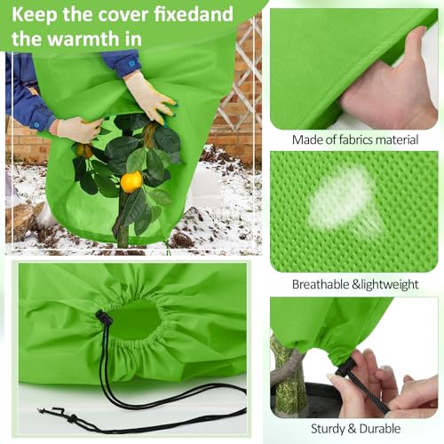 Wesnoy 12 Packs Winter Plant Covers Freeze Protection Drawstring Tree Cover 23.62 x 31.5 in Large Reusable Frost Protection for Plants Fruit Tree Shrub, Outdoor Prevention Bag (Light Green) - Image 3