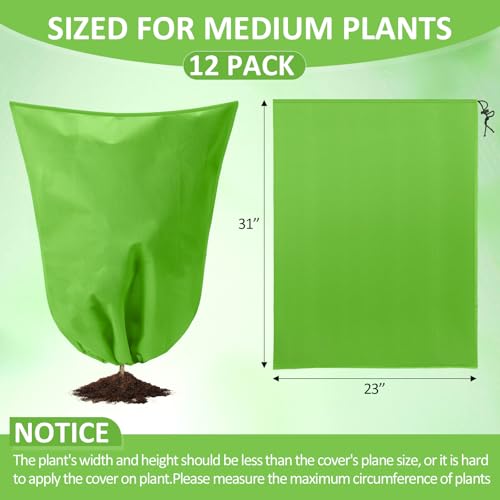 Wesnoy 12 Packs Winter Plant Covers Freeze Protection Drawstring Tree Cover 23.62 x 31.5 in Large Reusable Frost Protection for Plants Fruit Tree Shrub, Outdoor Prevention Bag (Light Green) - Image 2
