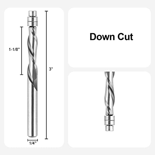 SpeTool Down Cut Spiral Flush Trim Router Bit,1/4" Shank 1-1/8" Cutting Length Extra Long 3" OVL,Carbide Spiral Pattern Router Bit for Woodwoking - Image 2
