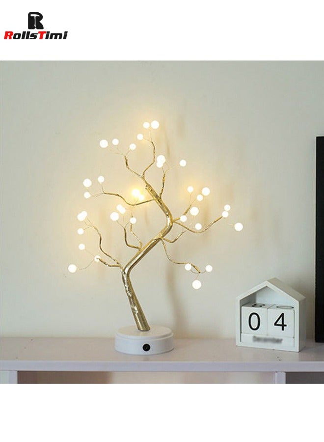 RollsTimi  LED Tree Lights Pearl Night Light Copper Wire Garland Lamp For Home Kids Bedroom Decor 33x4x17cm - Image 1