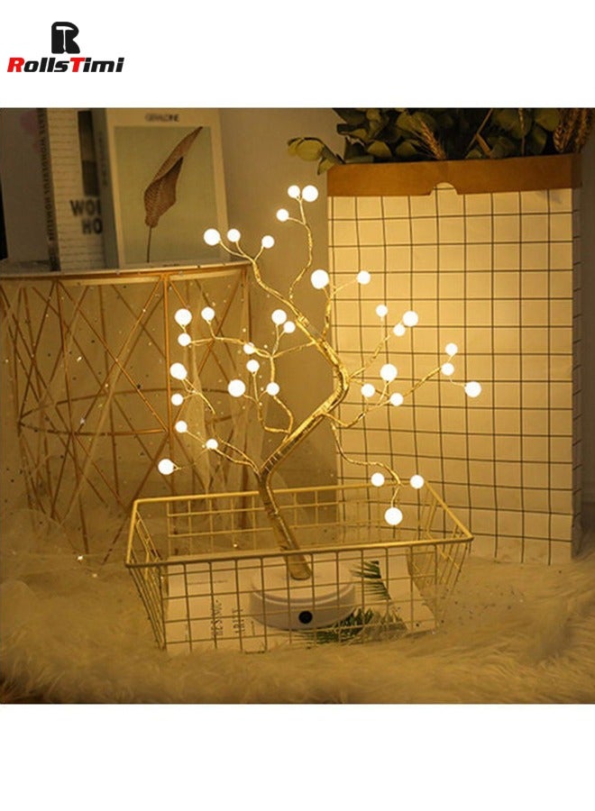 RollsTimi  LED Tree Lights Pearl Night Light Copper Wire Garland Lamp For Home Kids Bedroom Decor 33x4x17cm - Image 5