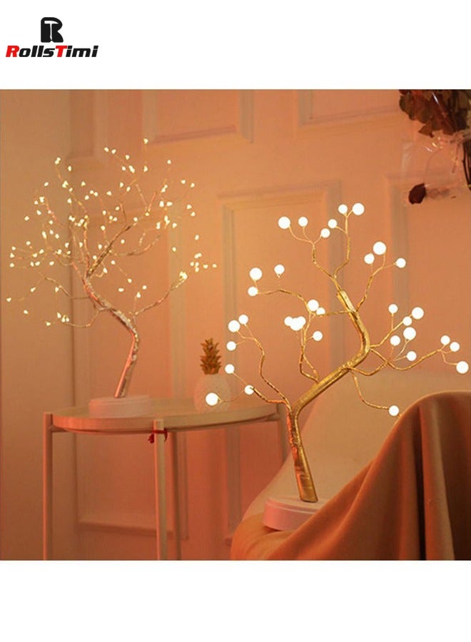 RollsTimi  LED Tree Lights Pearl Night Light Copper Wire Garland Lamp For Home Kids Bedroom Decor 33x4x17cm - Image 3