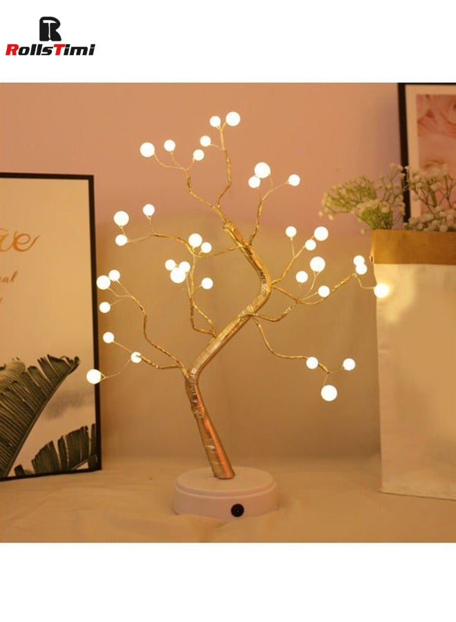 RollsTimi  LED Tree Lights Pearl Night Light Copper Wire Garland Lamp For Home Kids Bedroom Decor 33x4x17cm - Image 2