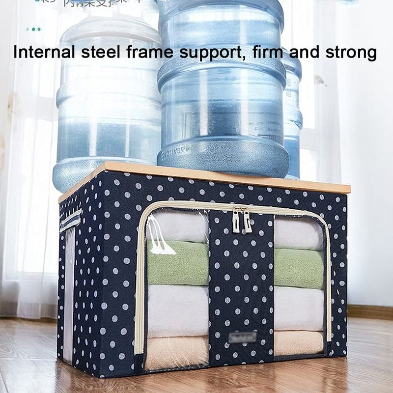 Wosta 66L Polka Dots Design Clothes Storage Bag Organizer with Reinforced Handle Thick Fabric for Comforters Blankets Bedding Foldable with Sturdy ZipperClear Window - Image 3