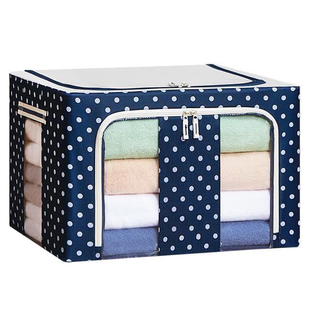 Wosta 66L Polka Dots Design Clothes Storage Bag Organizer with Reinforced Handle Thick Fabric for Comforters Blankets Bedding Foldable with Sturdy ZipperClear Window - Image 1