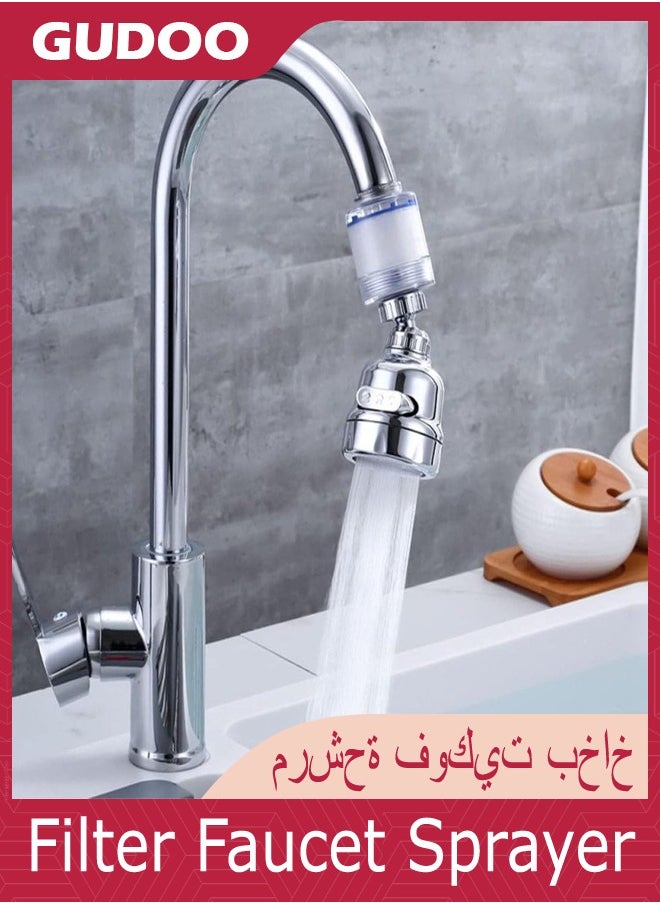 GUDOO - Filter Faucet Sprayer 360°Rotation 3 Modes Adjustable Kitchen Splash-proof Water Faucet Faucet Booster Transparent with 9 Pcs Replaceable Filter Cartridges (1+9Pcs) - Image 1