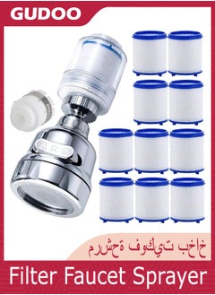 Filter Faucet Sprayer 360°Rotation 3 Modes Adjustable Kitchen Splash-proof Water Faucet Faucet Booster Transparent with 9 Pcs Replaceable Filter Cartridges (1+9Pcs)