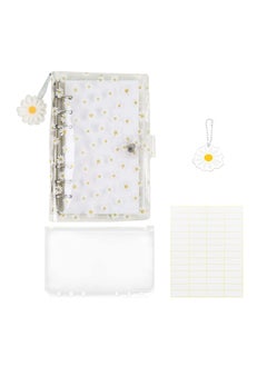 KASTWAVE A6 PVC Budget Binder with 45 pages of blank inner core, KASTWAVE 1 Round Ring Notebook Binder Cover with 1 Pcs Loose Leaf Zipper Binder Pockets for Bank Card, Cash, Money Saving Binder Daisy Pendant  - Image 1