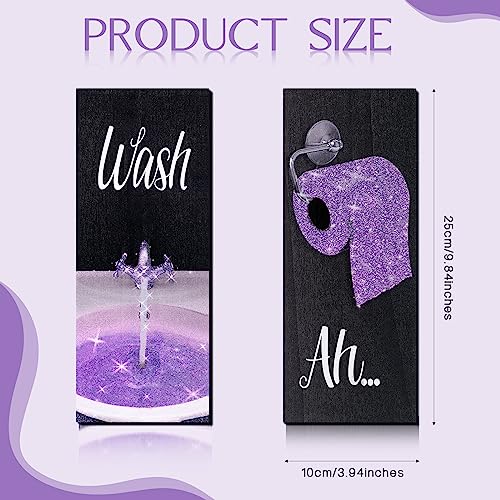 Chinco 4 Pcs Women Funny Wall Art Bathroom Decor 984 x 394 x 02 Inch Glam Bathroom Wall Decor Modern Women Funny Bath Wood Hanging Decoration for Home Purple - Image 3