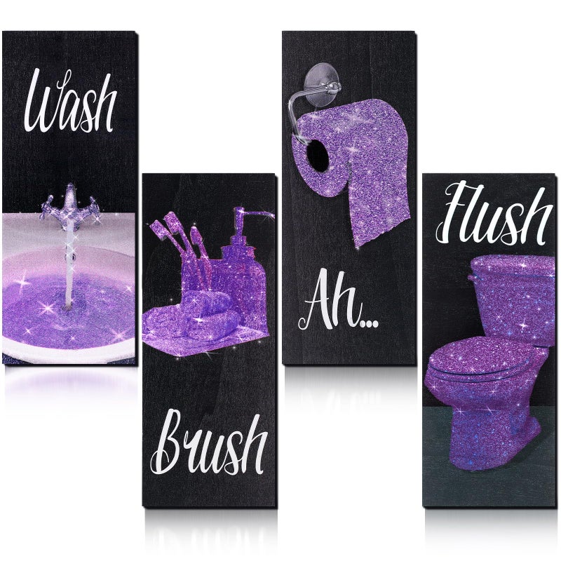 Chinco 4 Pcs Women Funny Wall Art Bathroom Decor 984 x 394 x 02 Inch Glam Bathroom Wall Decor Modern Women Funny Bath Wood Hanging Decoration for Home Purple - Image 2