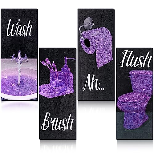 Chinco 4 Pcs Women Funny Wall Art Bathroom Decor 984 x 394 x 02 Inch Glam Bathroom Wall Decor Modern Women Funny Bath Wood Hanging Decoration for Home Purple - Image 1