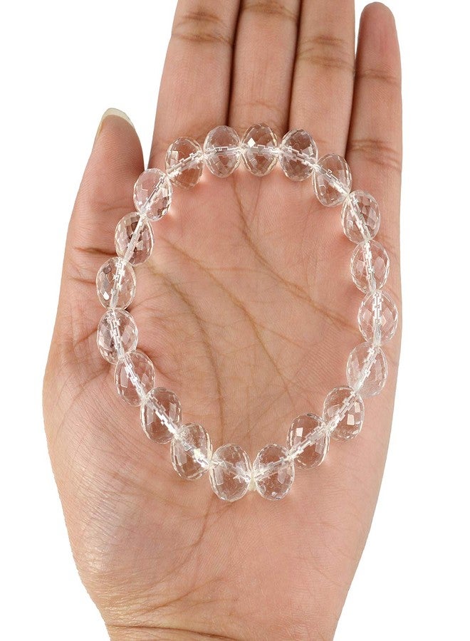 Crystu سوار من الكوارتز الصافي الطبيعي المعتمد من كريستو، خرز سفاتيك مصقول، سوار من حجر الكريستال 10 مم لعلاج الريكي وأحجار العلاج الكريستالية (اللون: شفاف) - Image 2