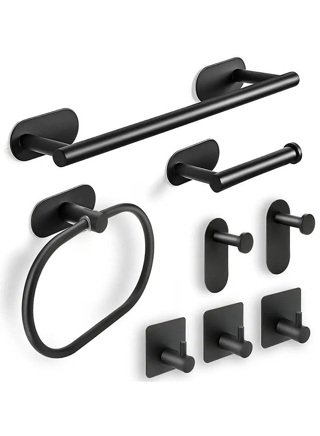 Peachjoy 8-Pieces Matte Black Bathroom Hardware Set , Includes Adhesive Toilet Paper Holder, Towel Ring, Adhesive Hand Towel Bar, Robe Towel Hook, SUS 304 Stainless Steel Towel Bar, Bathroom Accessories Kit - Image 1