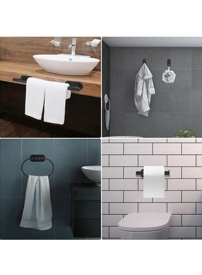 Peachjoy 8-Pieces Matte Black Bathroom Hardware Set , Includes Adhesive Toilet Paper Holder, Towel Ring, Adhesive Hand Towel Bar, Robe Towel Hook, SUS 304 Stainless Steel Towel Bar, Bathroom Accessories Kit - Image 4
