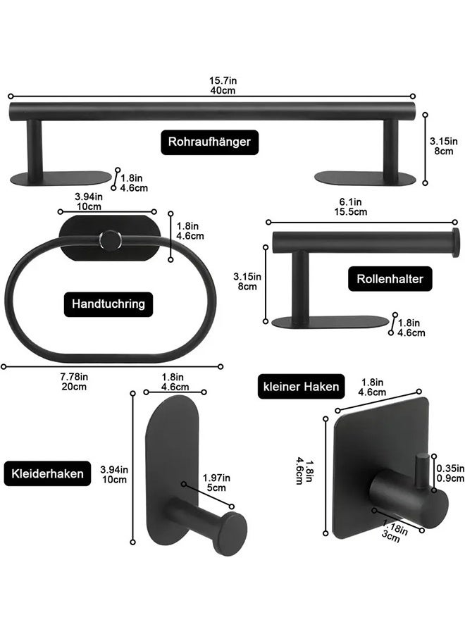 Peachjoy 8-Pieces Matte Black Bathroom Hardware Set , Includes Adhesive Toilet Paper Holder, Towel Ring, Adhesive Hand Towel Bar, Robe Towel Hook, SUS 304 Stainless Steel Towel Bar, Bathroom Accessories Kit - Image 3