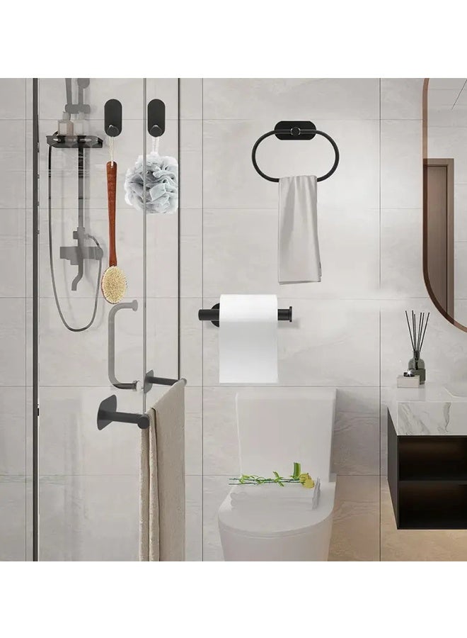Peachjoy 8-Pieces Matte Black Bathroom Hardware Set , Includes Adhesive Toilet Paper Holder, Towel Ring, Adhesive Hand Towel Bar, Robe Towel Hook, SUS 304 Stainless Steel Towel Bar, Bathroom Accessories Kit - Image 5