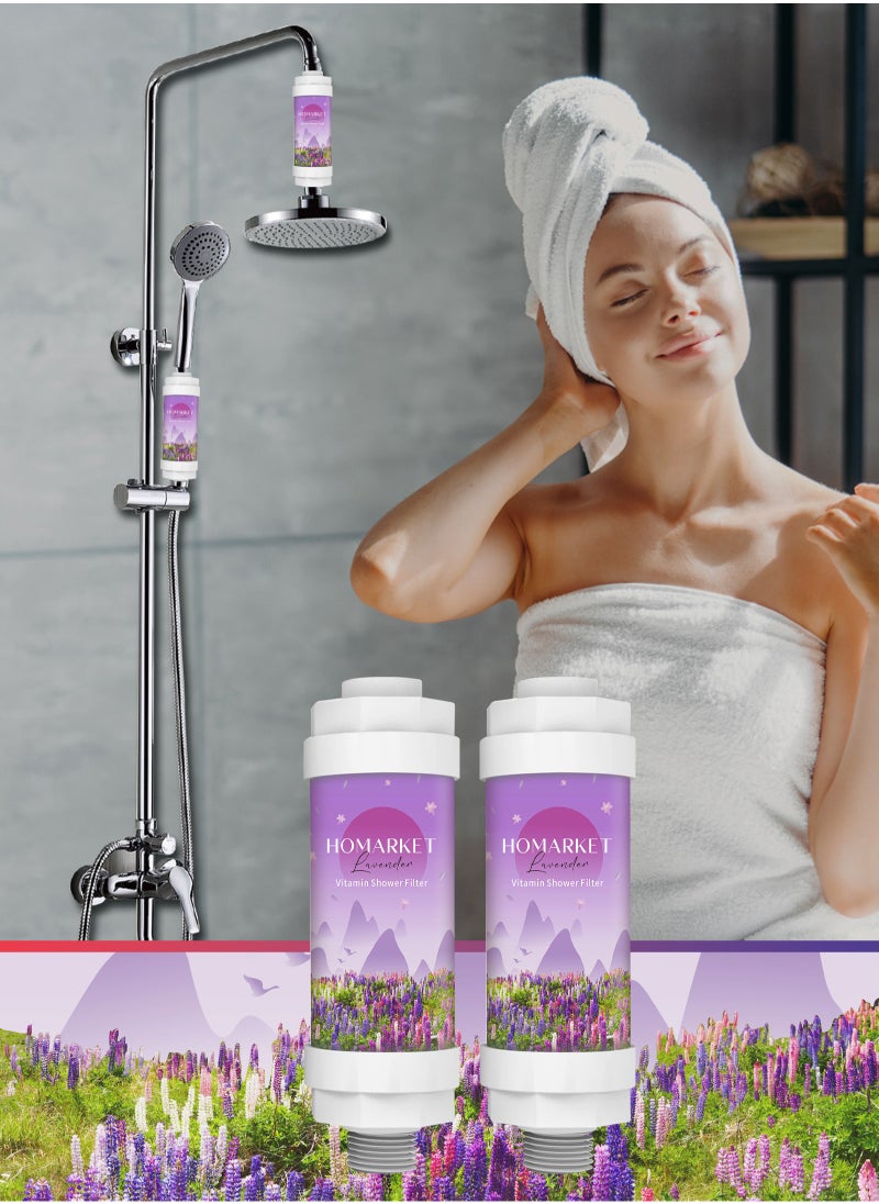 HomarKet Shower Head Filter - Vitamin C Shower Infuser , Hard Water Softener, Chlorine & Fluoride Shower Filter, Water Purifying Filtered Shower Head with Beads, Helps Dry Skin & Hair Loss (Lavender)  - Image 2