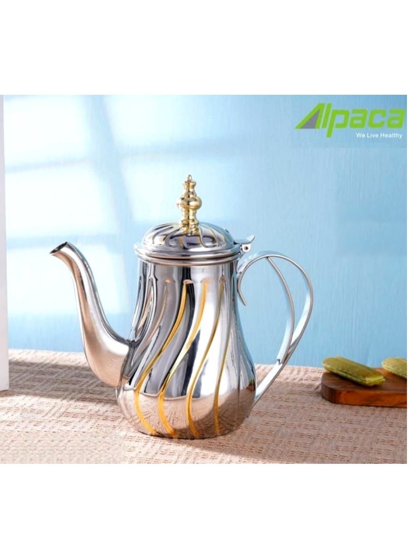 Alpaca Stainless Steel Teapot With Attractive Ornate Design Silver/Gold 1L