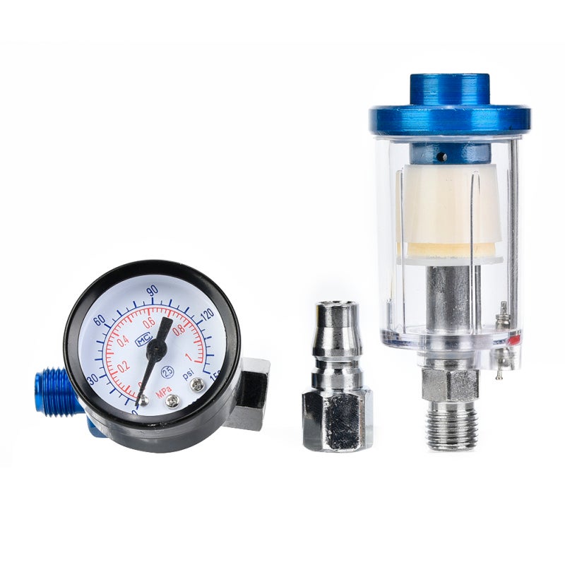 Air Pressure Regulator: 0-140 PSI Compact 1/4 Thread - Contaminant & Water Filter for Automotive Refinish, Industrial Work, Woodworking - Image 1