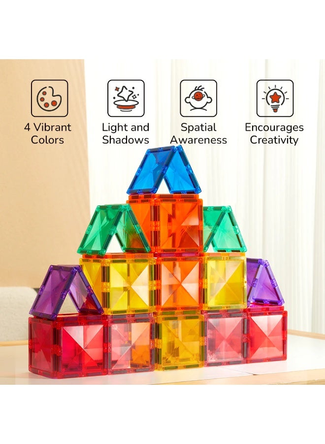 Mideer Colorful Distinctive Magnetic Tiles 100 Pieces, Transparent Magnetic Building Blocks with Triangles, Squares & Car Pieces, 2D & 3D Construction Toy for Ages 3+ - Image 3
