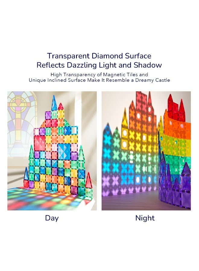 Mideer Colorful Distinctive Magnetic Tiles 100 Pieces, Transparent Magnetic Building Blocks with Triangles, Squares & Car Pieces, 2D & 3D Construction Toy for Ages 3+ - Image 2