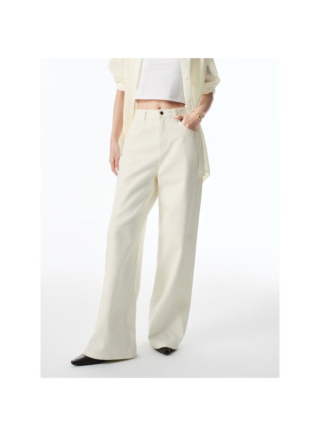 Waxbird Taipingniao Women's Jeans, Autumn Straight-leg Pants, Fashionable Casual Versatile Commuter Style, Denim Off-white, Size L - Image 1