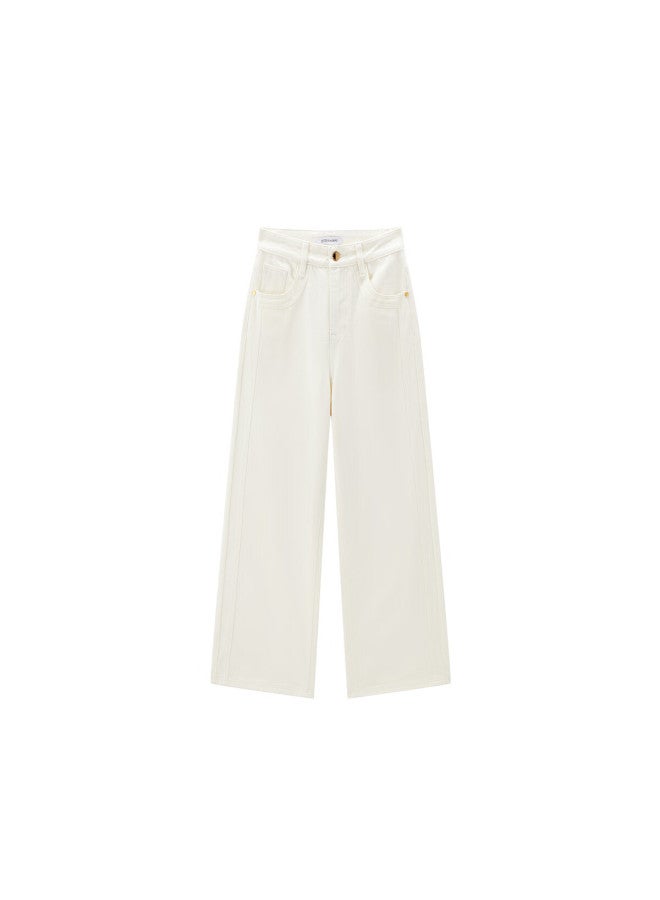 Waxbird Taipingniao Women's Jeans, Autumn Straight-leg Pants, Fashionable Casual Versatile Commuter Style, Denim Off-white, Size L - Image 5