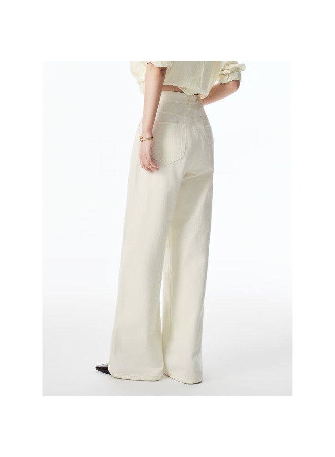 Waxbird Taipingniao Women's Jeans, Autumn Straight-leg Pants, Fashionable Casual Versatile Commuter Style, Denim Off-white, Size L - Image 2