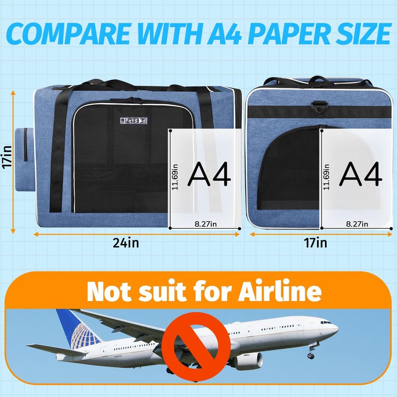 Petskd Extra Large Cat Carrier with Litter Box 24"x17"x17" for Medium Large Cat or 2 Small Cats, Collapsible Soft Sided Pet Carrier for Car Travel with Lockable Safety Zippers(Blue) - Image 2