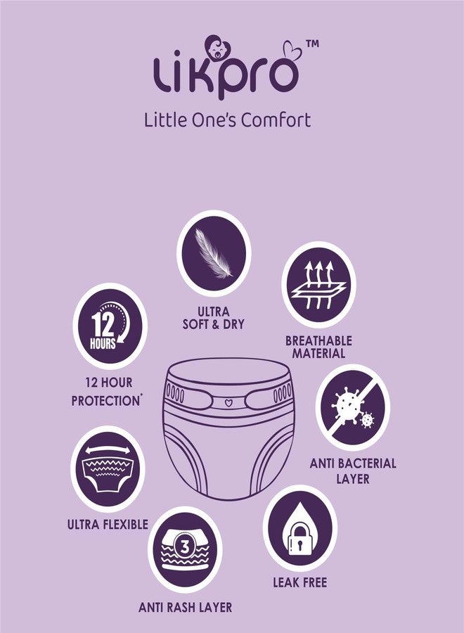 Likpro Premium Baby Diapers | Ultra Soft, Dry & Leak-Proof | Anti-Rash Cottony Layer, 12-Hour Absorption, Flexible Fit | Size S, M, L, XL (L, 50, count) - Image 2